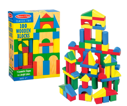 Melissa & Doug Wooden Building Set 100 Blocks in 9 Geometric Shapes and 4 Bright Colors