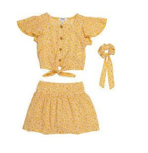 SPEECHLESS Big Girls 2pc Flutter Sleeve Tie Front Skirt Set With Scrunchie